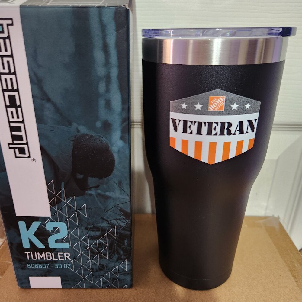 30z Tumbler - Veteran and HomeDepot logo